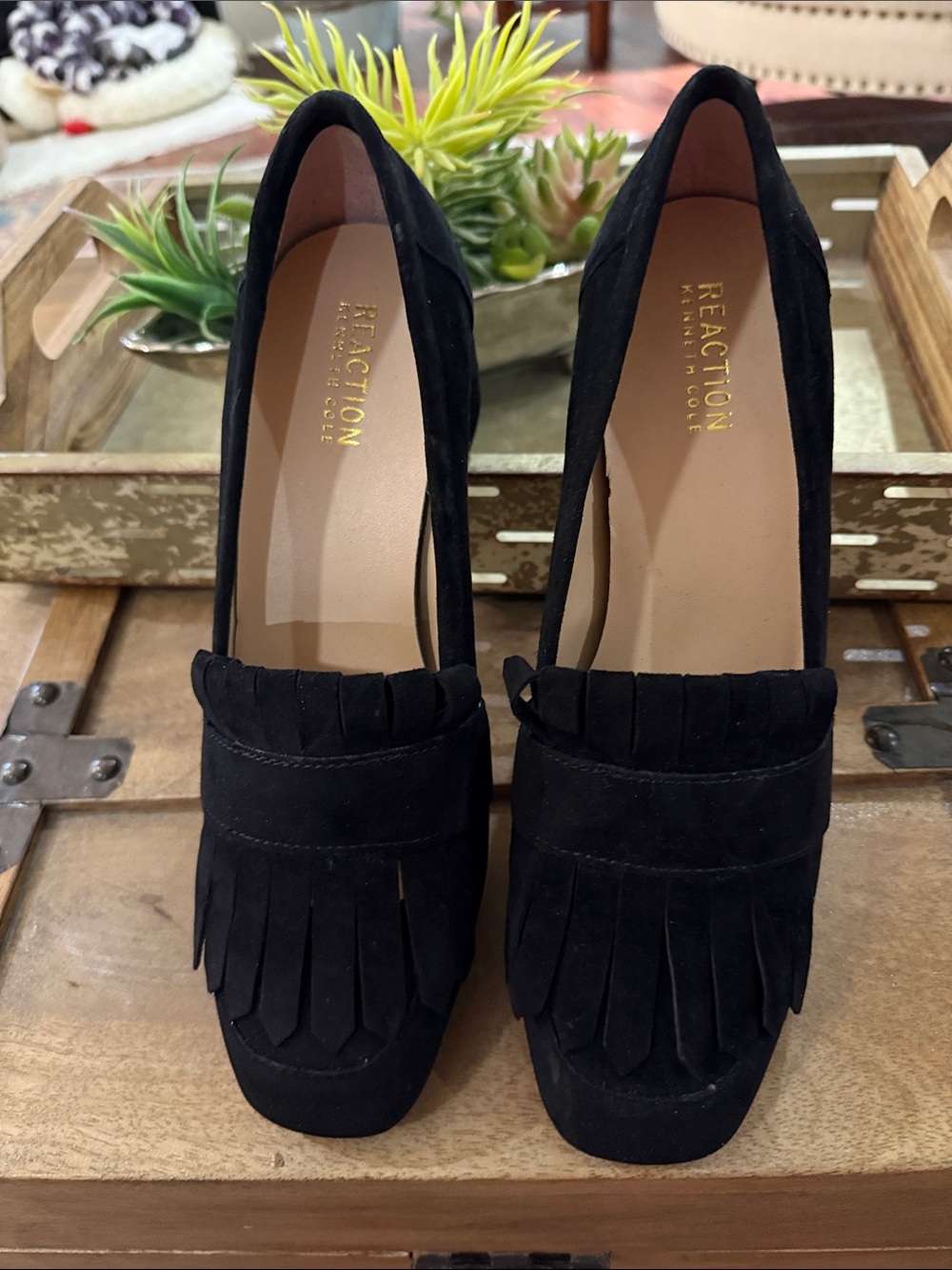 Reaction Kenneth Cole Black Suede Fringe Loafers